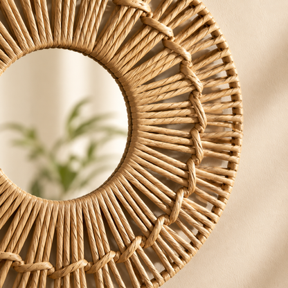 Karaca Home Boho Wicker Wall Mirror 35 cm - Natural Decorative Accent, 153.09.01.7032
