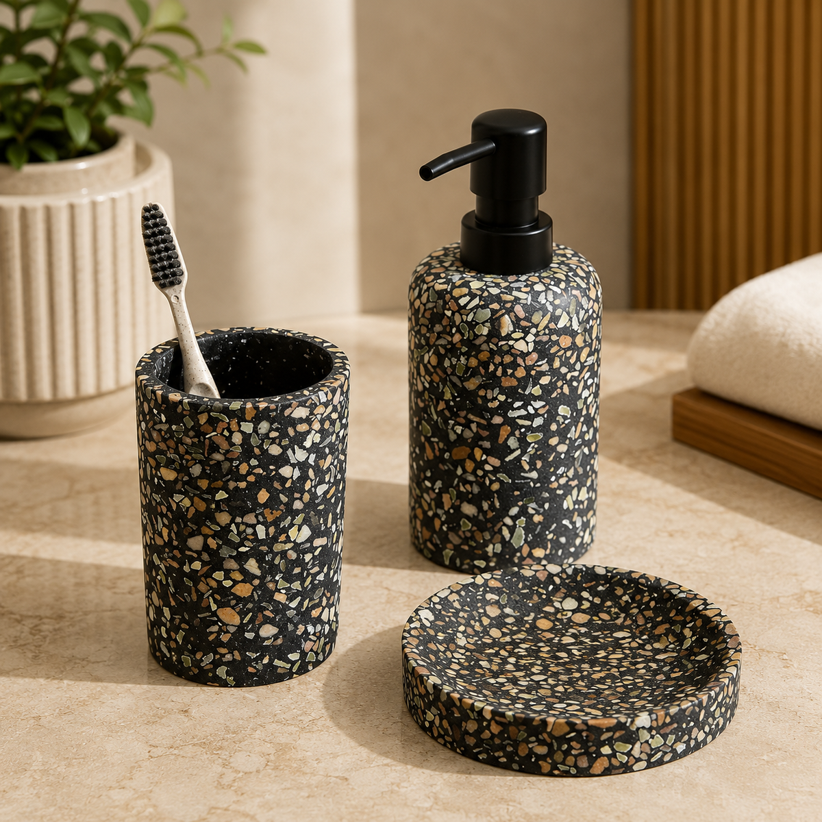 Karaca Home Elera 3-Piece Bathroom Accessory Set - Black, 153.09.01.5203