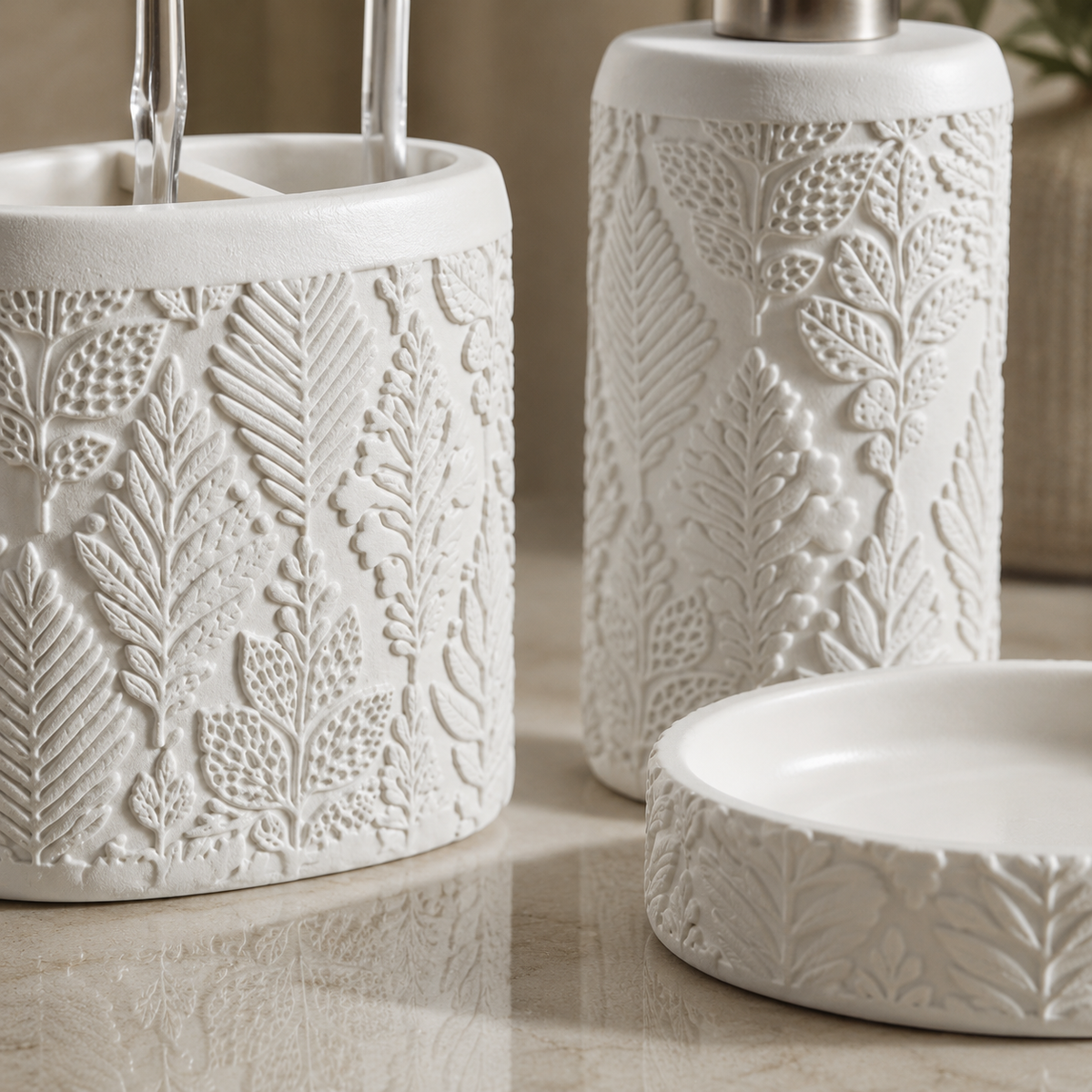 Karaca Home Maia 3-Piece Bathroom Accessory Set - White, 153.09.01.5205