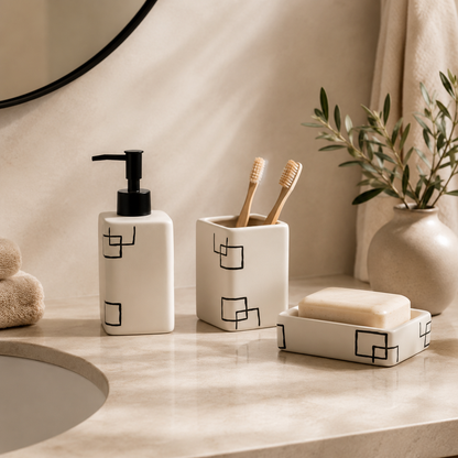 Karaca Home Minimalist Ceramic Bathroom Accessory Set - 3 Piece, 300.23.01.0210