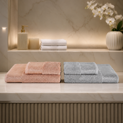 Karaca Home Lucia 4-Piece Hammam Towel Set – Powder/Grey, 200.22.14.0258