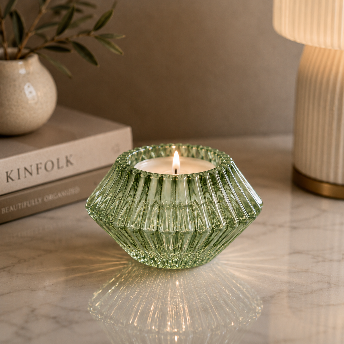 Karaca Home Pemy Green Double-Sided Candle Holder - 7 x 4 cm, 153.09.01.7026