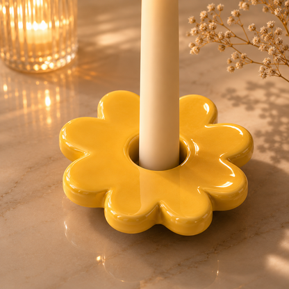 Karaca Home Grandeur Yellow Ceramic Candle Holder-, 153.09.01.0910