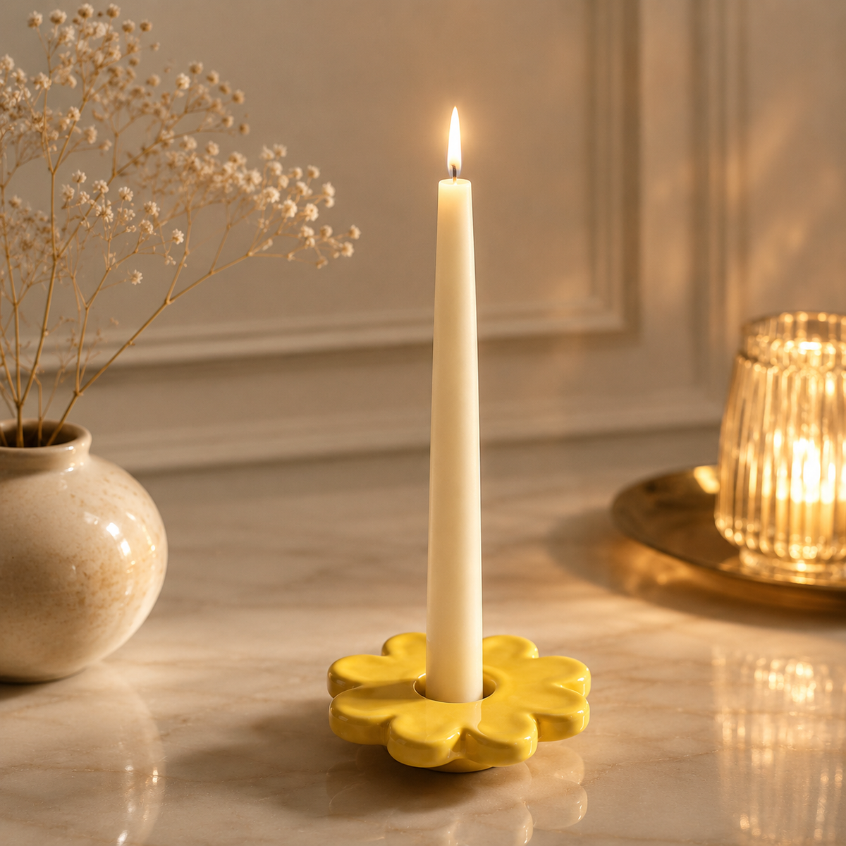 Karaca Home Grandeur Yellow Ceramic Candle Holder-, 153.09.01.0910