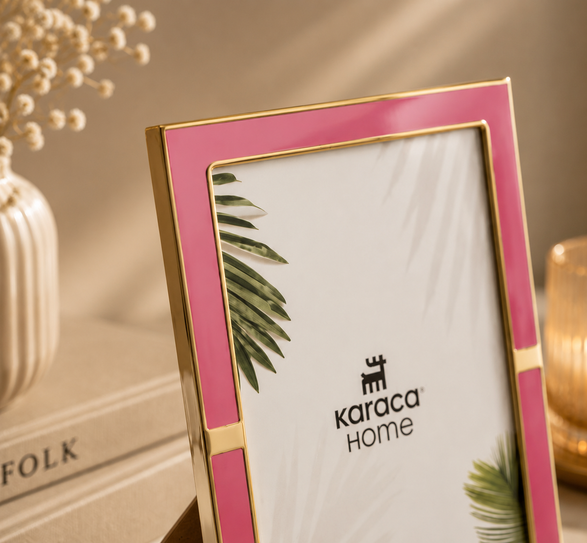 Karaca Home Jovanna Pink Photo Frame with Gold Detail - 13 x 18 cm, 300.22.02.0096