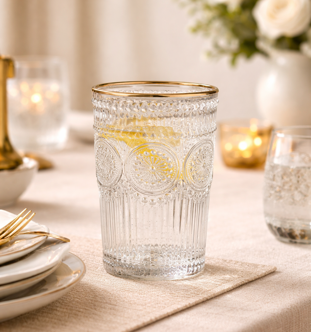 Karaca Sunflower 6-Piece Gold Water Glass Set – 332 ml, 153.03.08.4347