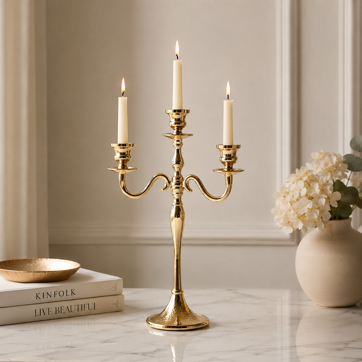 Karaca Home Rena Triple-Holder Candlestick 44.5 cm - Gold, 153.09.01.2160
