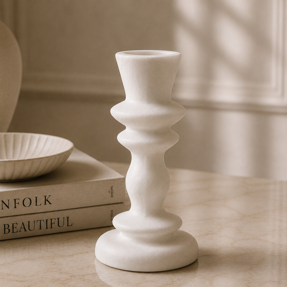 Karaca Stone Candle Holder 15 cm - White, 8683650383369