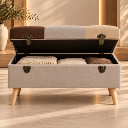 Lorenzo Patchwork Upholstered Storage Pouf | 21999334
