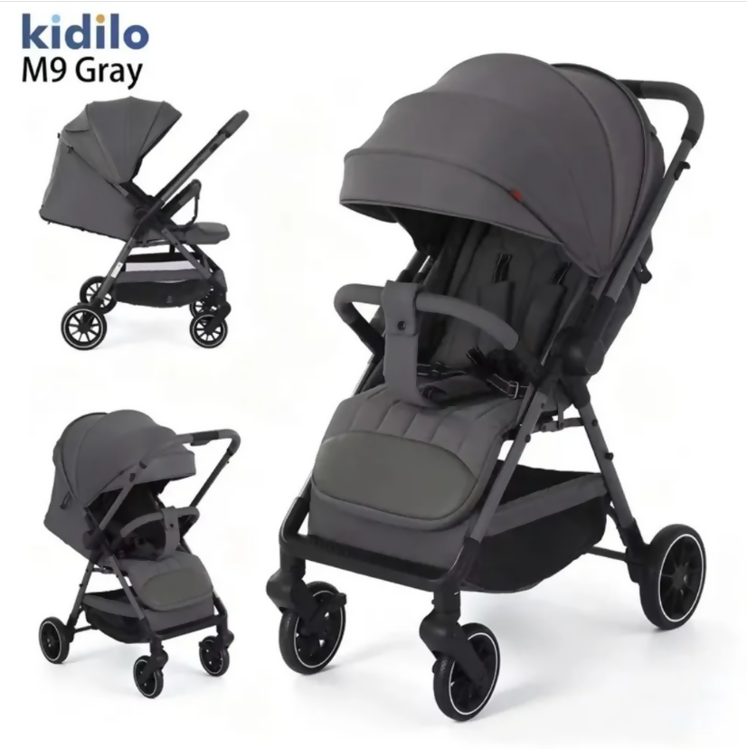 Kidilo M9 Baby Stroller – Reversible Handle, Compact Folding, 5-Point Safety Harness
