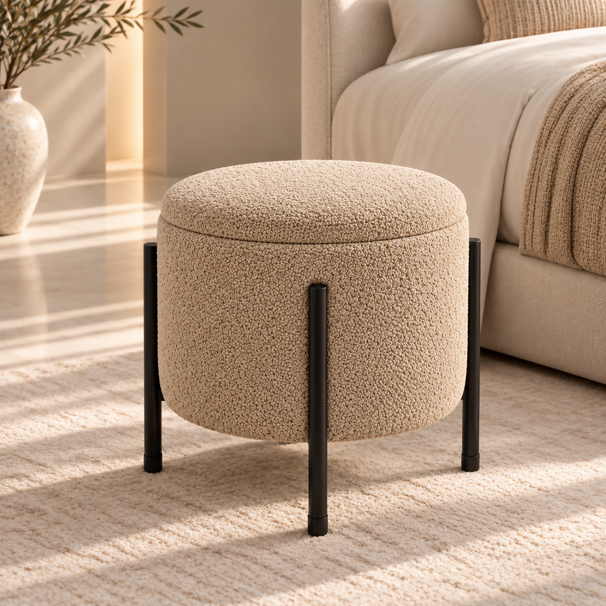 Luna Bouclé Storage Pouf | PUF-371