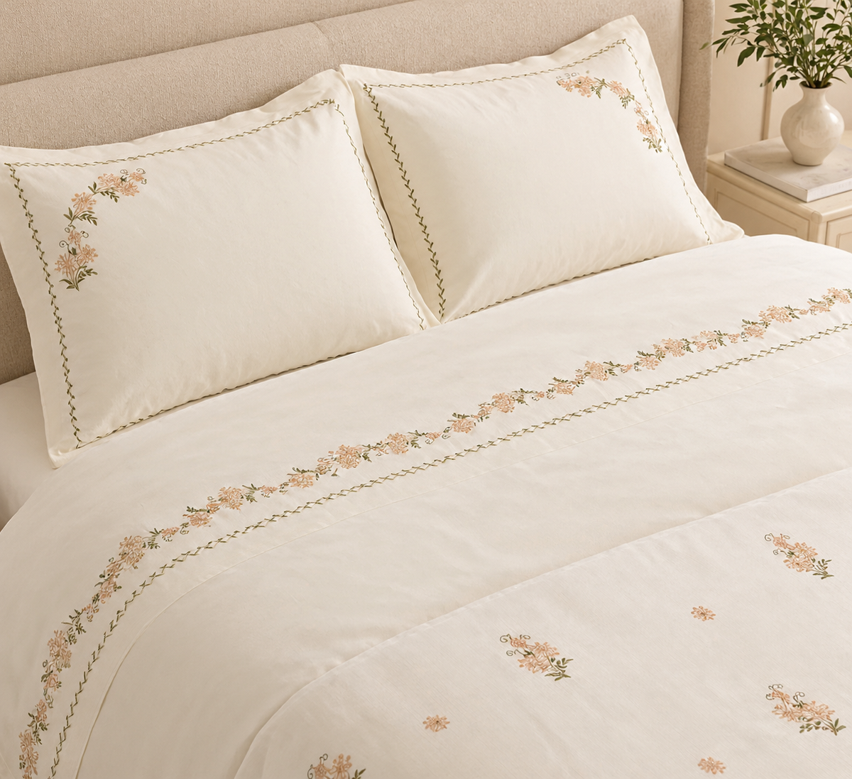 Karaca Home Vanes Double Embroidered Duvet Cover Set, 8680214392096