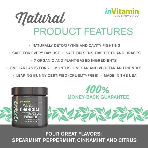 InVitamin, All Natural Activated Charcoal Tooth And Gum Powder Peppermint Flavor