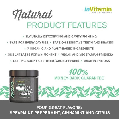 InVitamin, All Natural Activated Charcoal Tooth And Gum Powder Peppermint Flavor