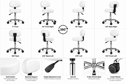 Swivel Spa Massage Stool Adjustable Height Salon Stool with Backrest
