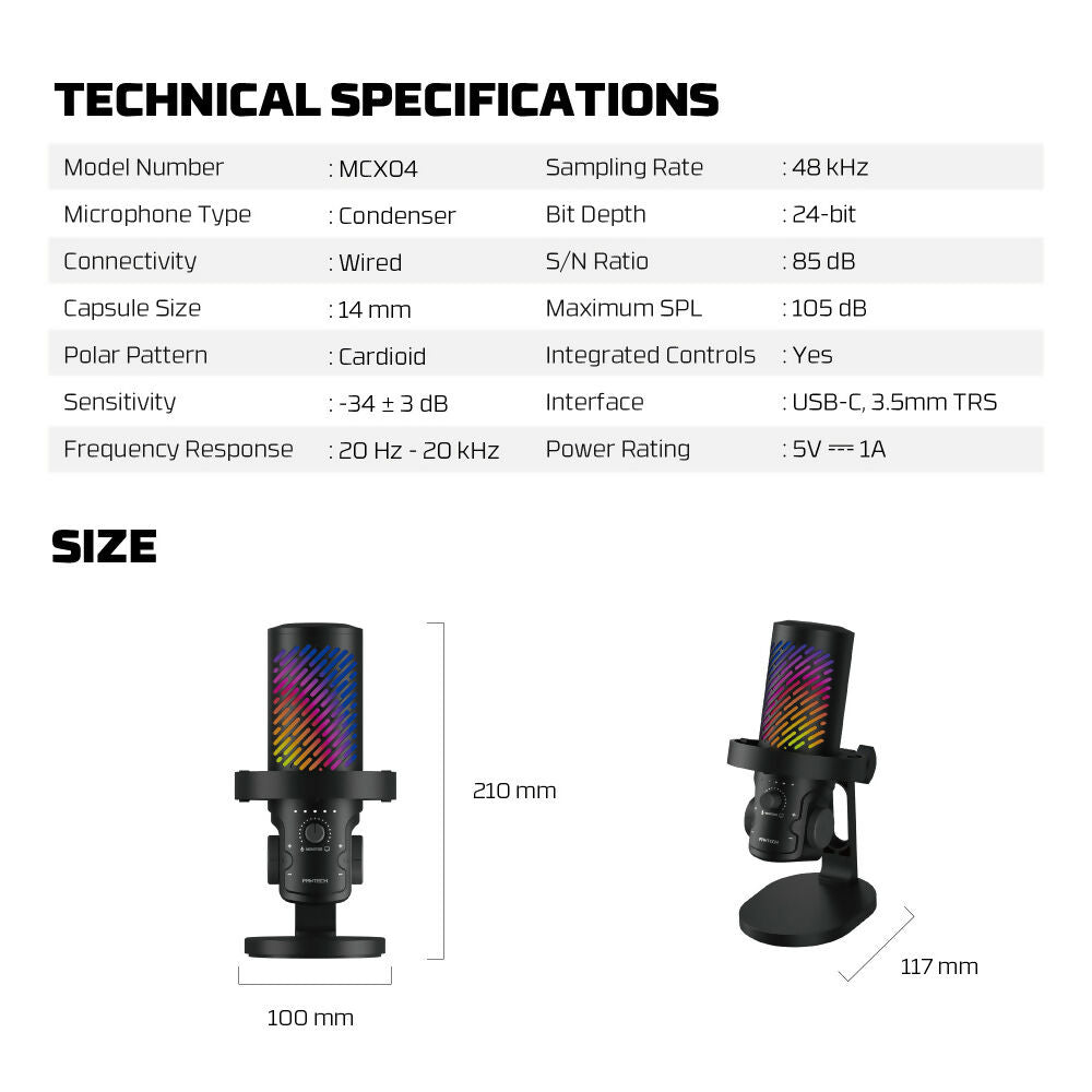 Fantech Leviosa Aura MCX04 USB Condenser Microphone | RGB & ENC Ideal for streamers, YouTubers, gaming, podcasts & recording