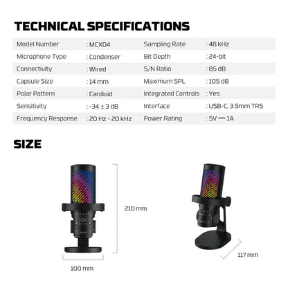 Fantech Leviosa Aura MCX04 USB Condenser Microphone | RGB & ENC Ideal for streamers, YouTubers, gaming, podcasts & recording