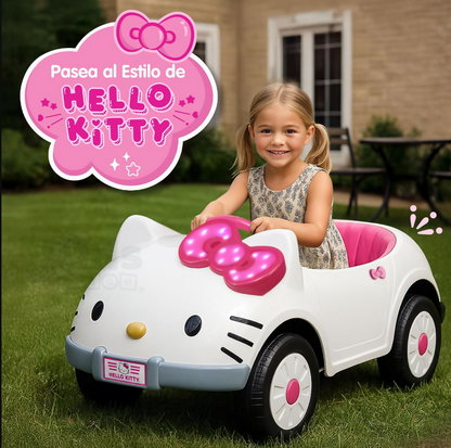 Hello Kitty Kids Ride-On Car – 12V Battery, Dual Motors, Bluetooth Music, LED Lights & Remote Control (Ages 2–8)