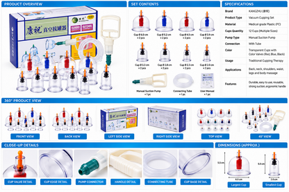 HIJAMA Vacuum Cupping Set for Health Care Portable Body Relaxation Massager & Manual Therapy Cups Traditional Chinese Therapy Cupping Kit 12 Pcs