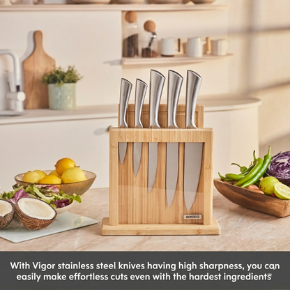 Karaca Samurai Nagoya Vigor Japanese Steel 7-Piece Knife Set and Cutting Board, 153.09.01.4079