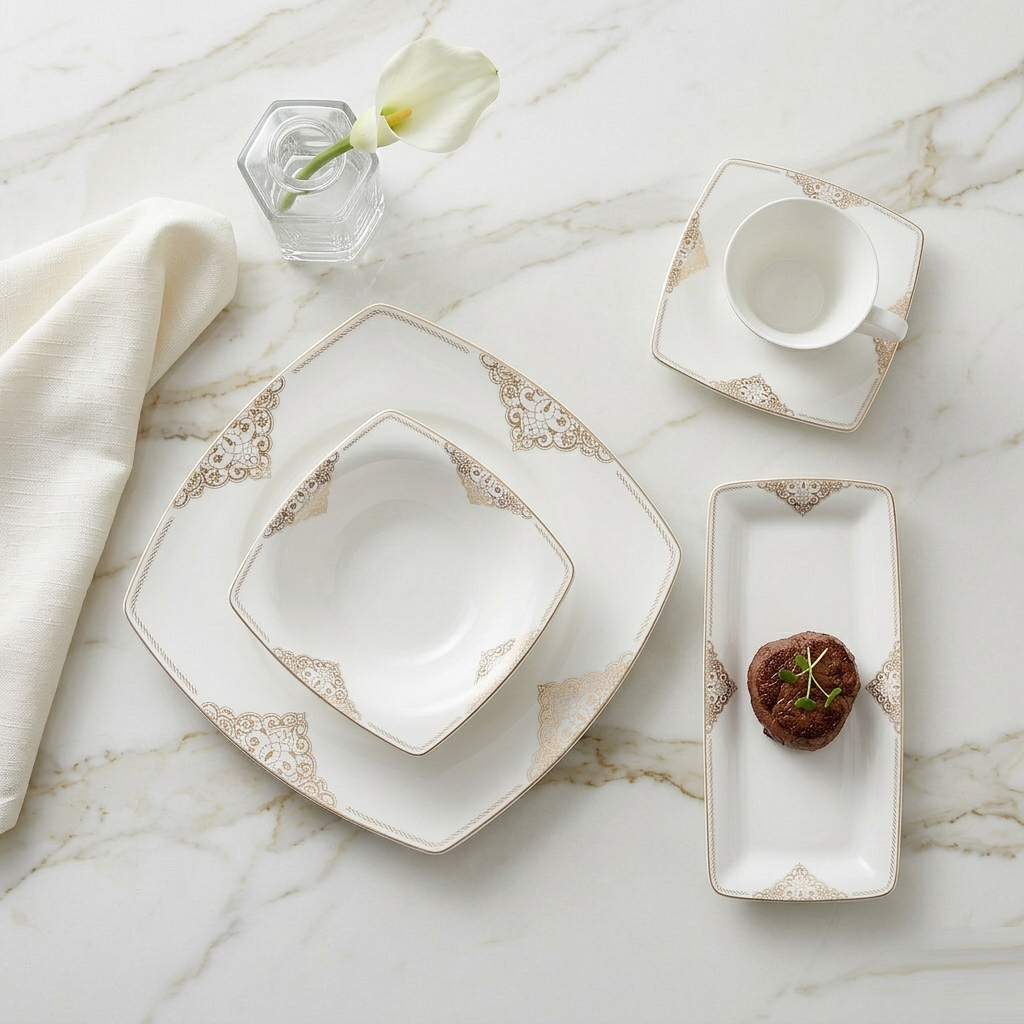 Karaca Fine Pearl Alchemist 26-Piece Square Breakfast Set - 6-Person | Pearl Luxury Edition, 153.03.07.5695