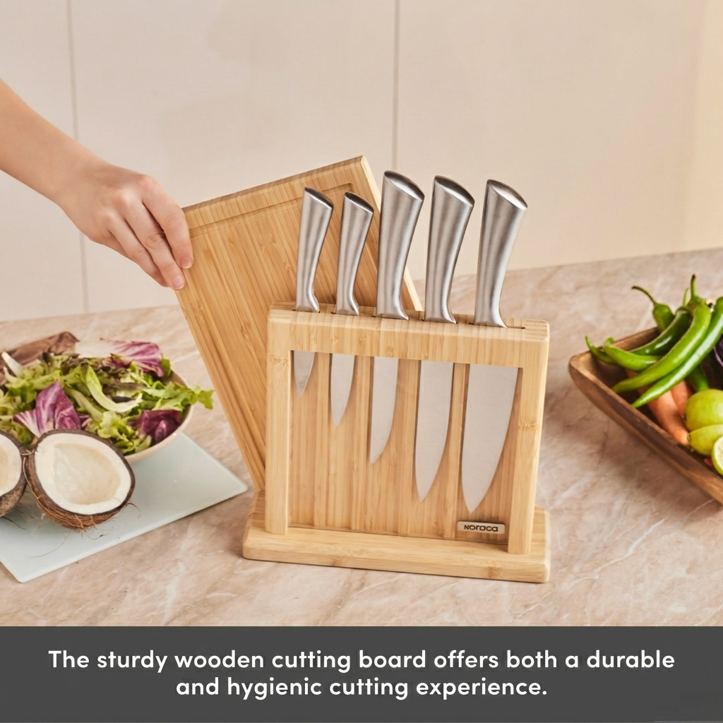 Karaca Samurai Nagoya Vigor Japanese Steel 7-Piece Knife Set and Cutting Board, 153.09.01.4079