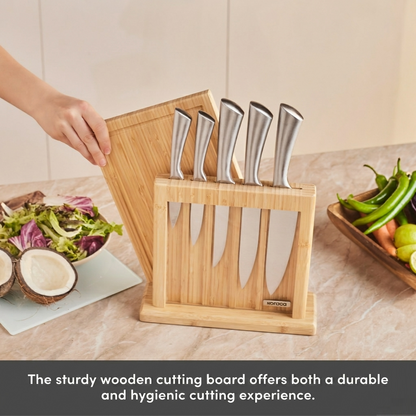 Karaca Samurai Nagoya Vigor Japanese Steel 7-Piece Knife Set and Cutting Board, 153.09.01.4079