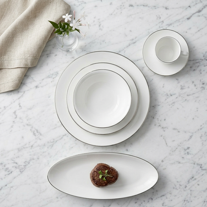 Karaca Fine Pearl Fame 26-Piece Breakfast Set - 6-Person | White & Platinum Frame Classic Design, 153.03.07.5703