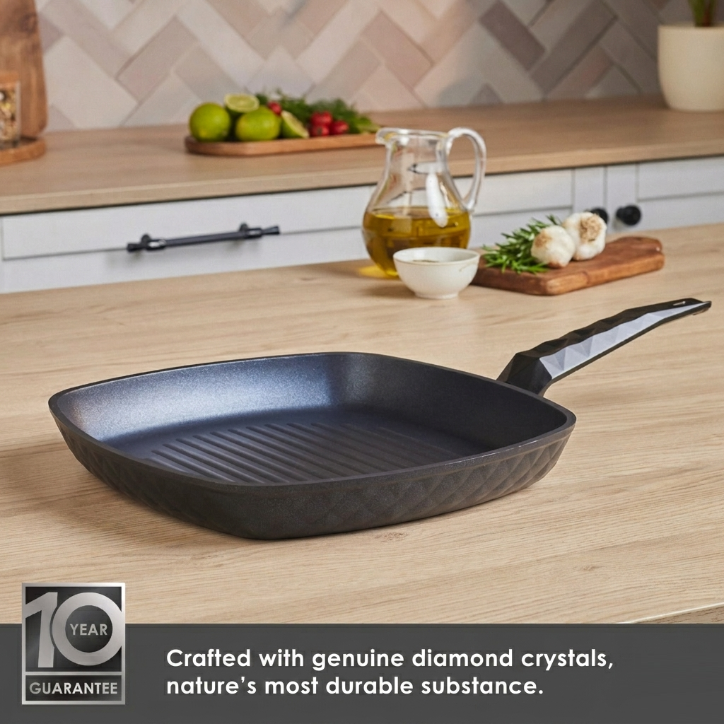 Karaca BioDiamond Antibacterial Handle Induction Base Grill Pan 28 cm, 153.03.08.0421