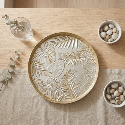 Karaca Decorative Tray 32 cm | Gold Leaf Pattern, 153.19.01.1551