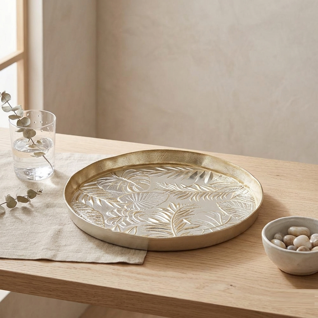 Karaca Decorative Tray 32 cm | Gold Leaf Pattern, 153.19.01.1551