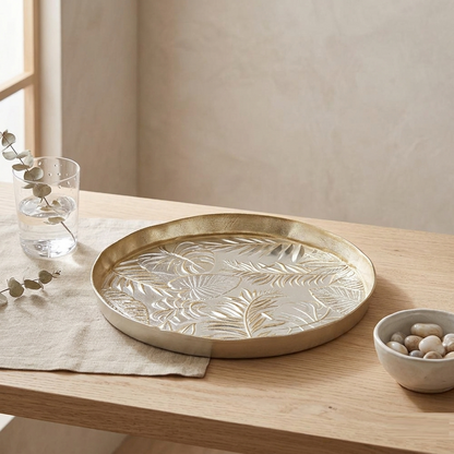 Karaca Decorative Tray 32 cm | Gold Leaf Pattern, 153.19.01.1551
