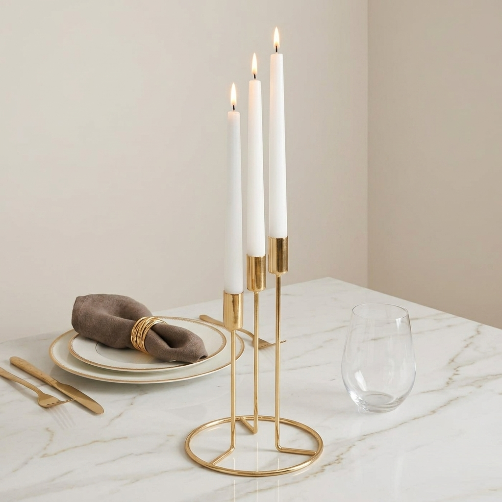 Karaca Home Siela 3-Piece Candlestick Set - Gold, 8680214382646