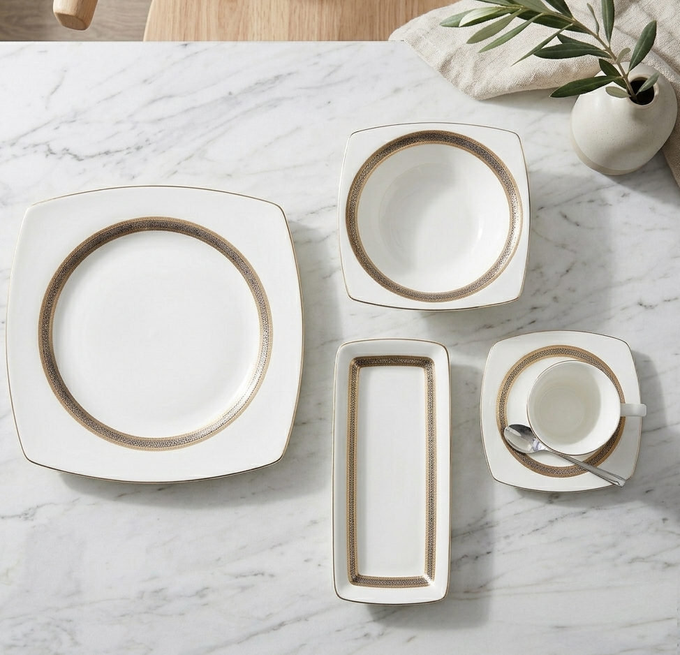 Karaca Fine Pearl Majesty 26-Piece Breakfast Set - 6-Person | Square Design Elegance, 153.03.07.5699