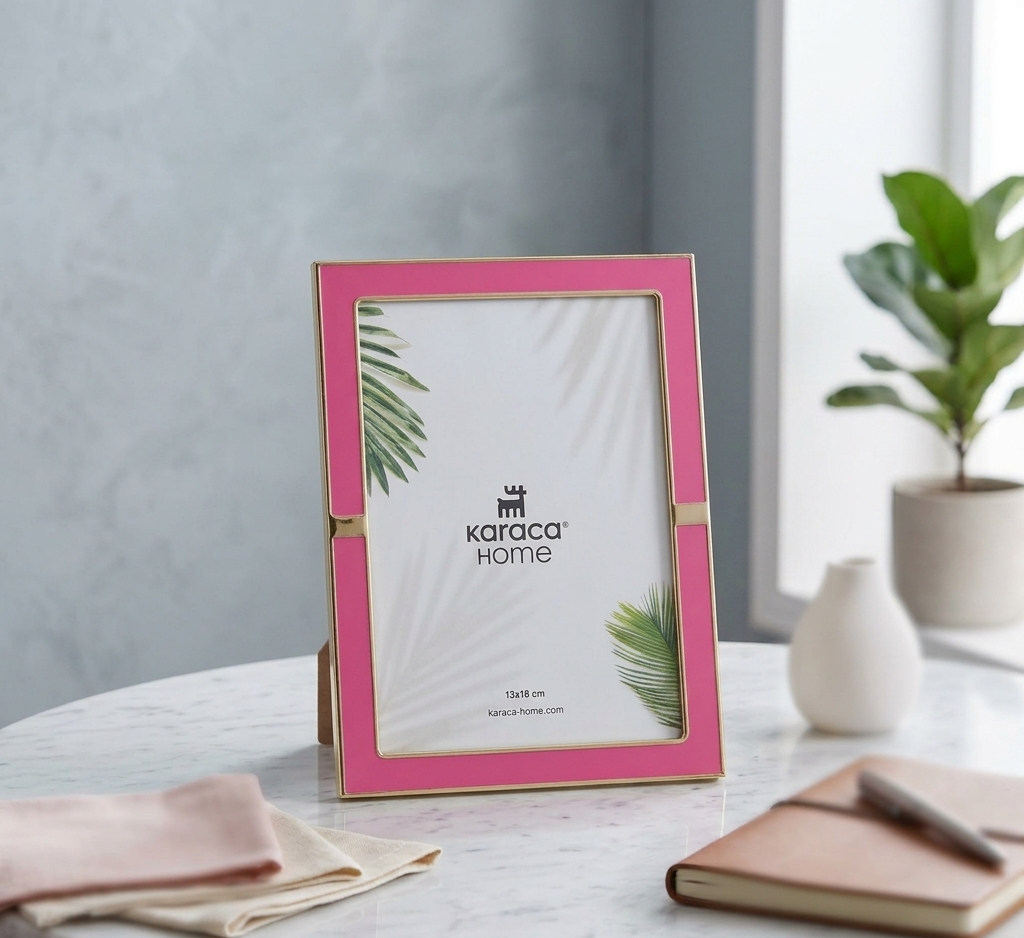 Karaca Home Jovanna Pink Photo Frame with Gold Detail - 13 x 18 cm, 300.22.02.0096