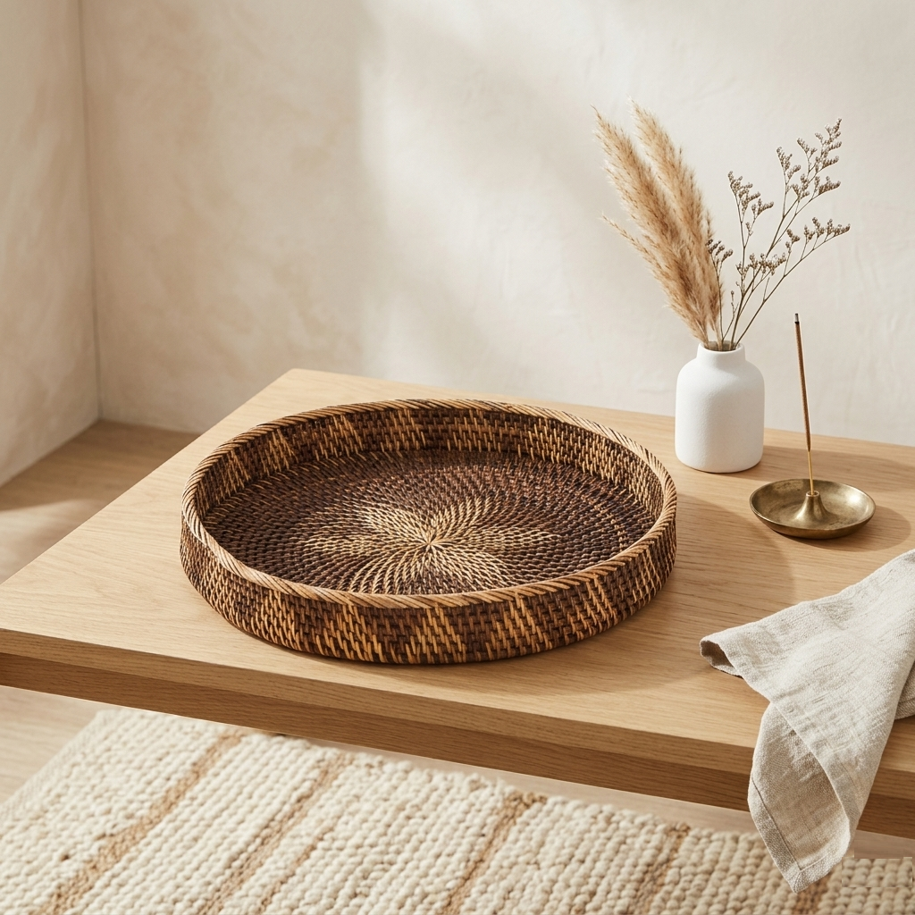 Karaca Home Antique Bohemian Rattan Tray 40 cm, 300.21.02.0116