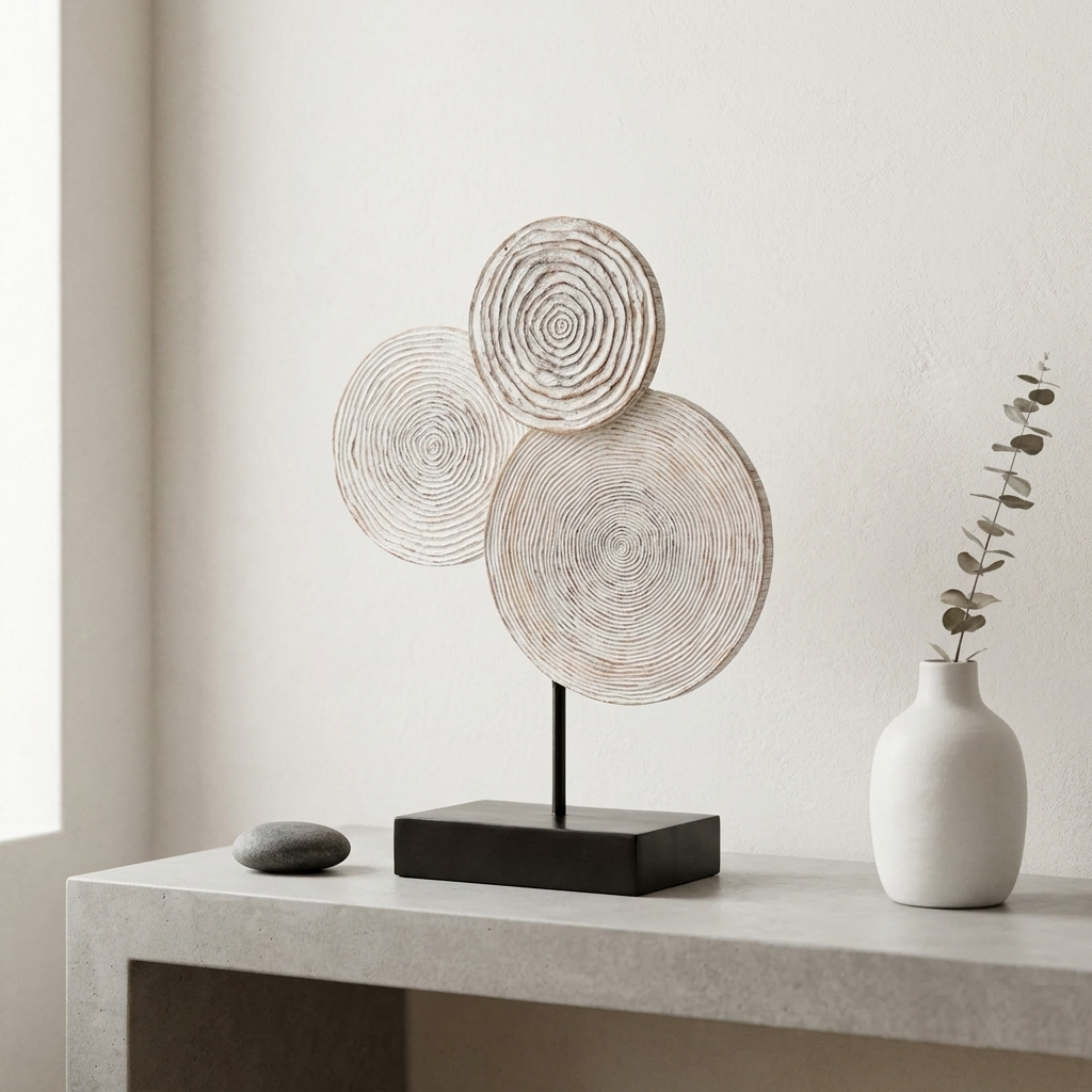 Karaca Home Emile Abstract Circle Sculpture with Stand 30 cm - Premium Stoneware Ceramic Decor, 153.09.01.2169