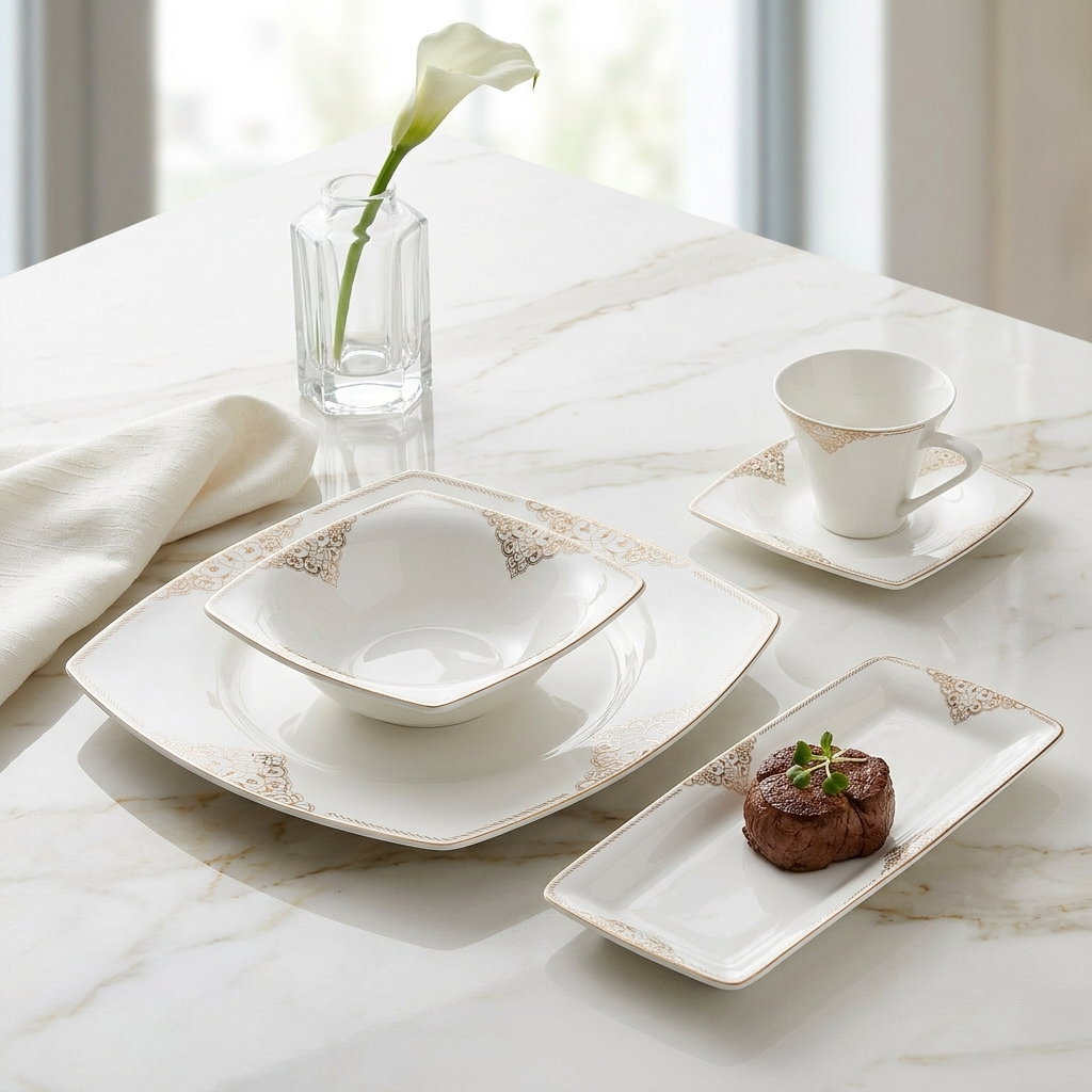 Karaca Fine Pearl Alchemist 26-Piece Square Breakfast Set - 6-Person | Pearl Luxury Edition, 153.03.07.5695