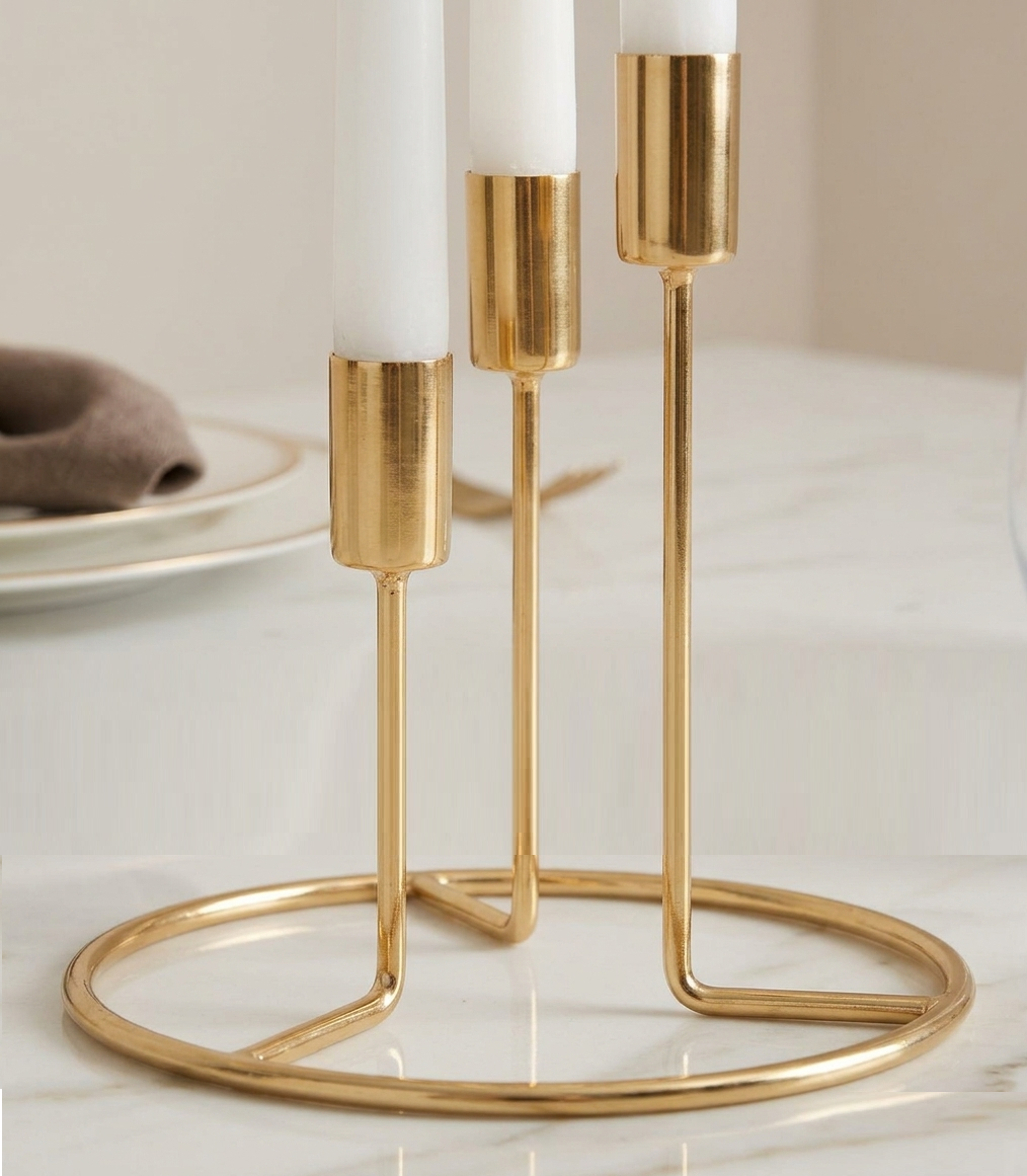 Karaca Home Siela 3-Piece Candlestick Set - Gold, 8680214382646