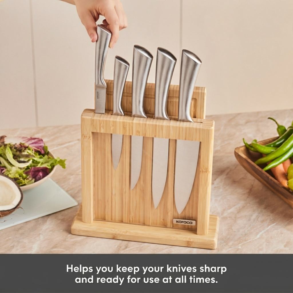 Karaca Samurai Nagoya Vigor Japanese Steel 7-Piece Knife Set and Cutting Board, 153.09.01.4079