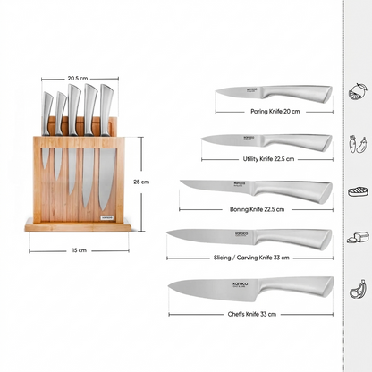 Karaca Samurai Nagoya Vigor Japanese Steel 7-Piece Knife Set and Cutting Board, 153.09.01.4079