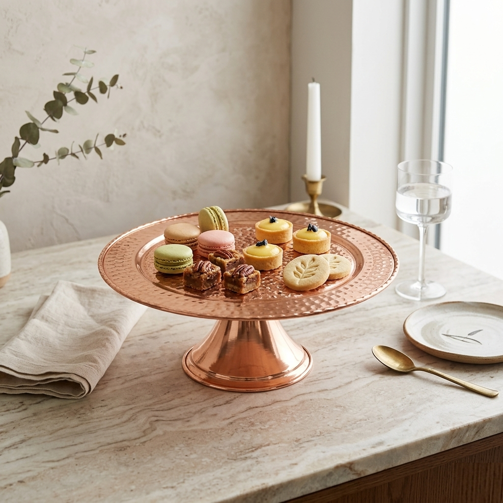 Karaca Anatolia Footed Tray Copper - Elegant Decorative Dessert & Cookie Stand, 300.21.02.0223