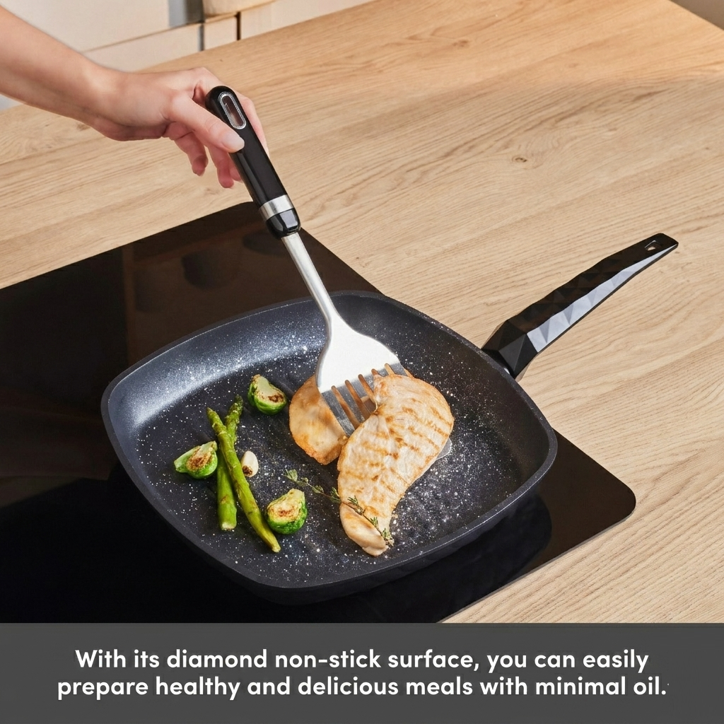 Karaca BioDiamond Antibacterial Handle Induction Base Grill Pan 28 cm, 153.03.08.0421