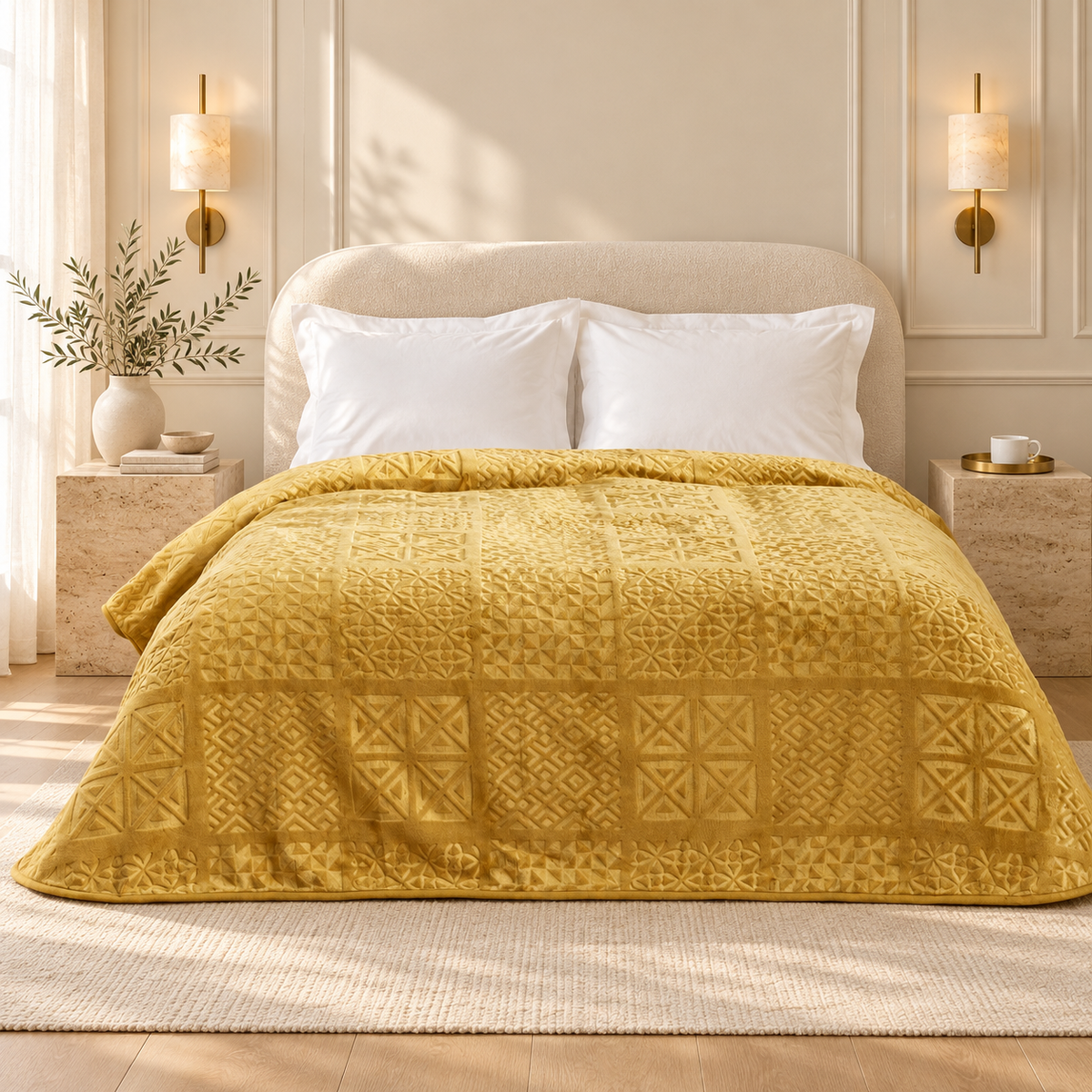 Karaca Home Blair Single Embossed Blanket 160 x 220 cm – Mustard, 200.22.05.0165