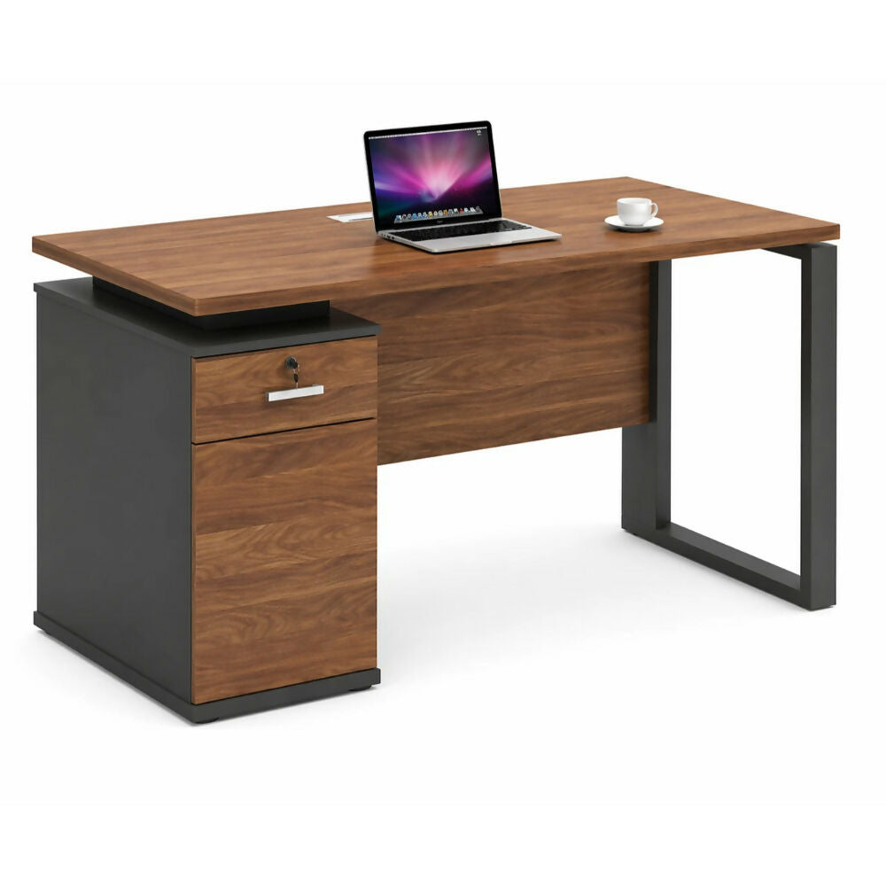 Valencia Office Table, Brown + Dark Grey - [HxWxD: 76x140x70cm], XXX-M2391M