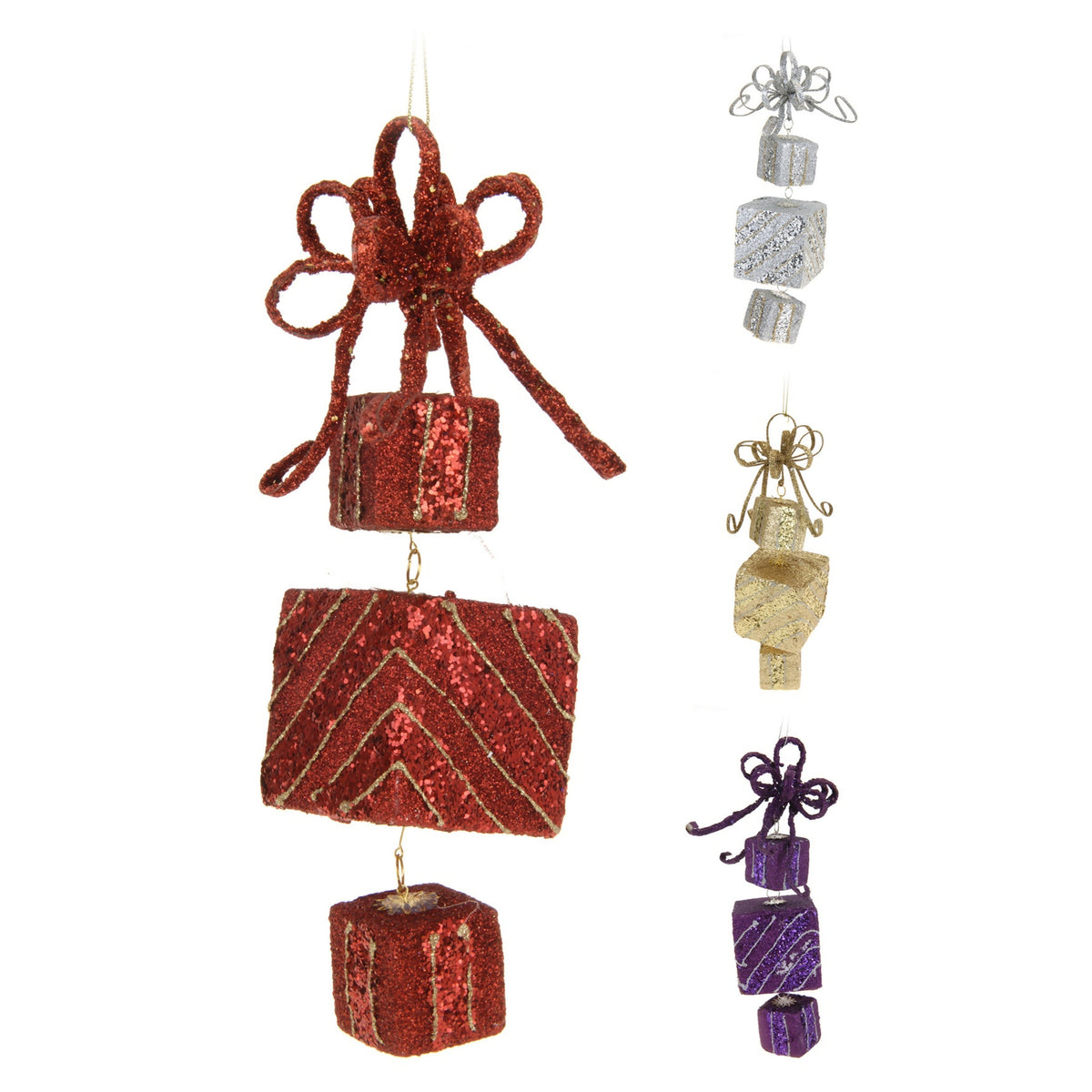 Present Glitter Hanging Christmas Tree Decoration 18 cm, Available in Many Colors