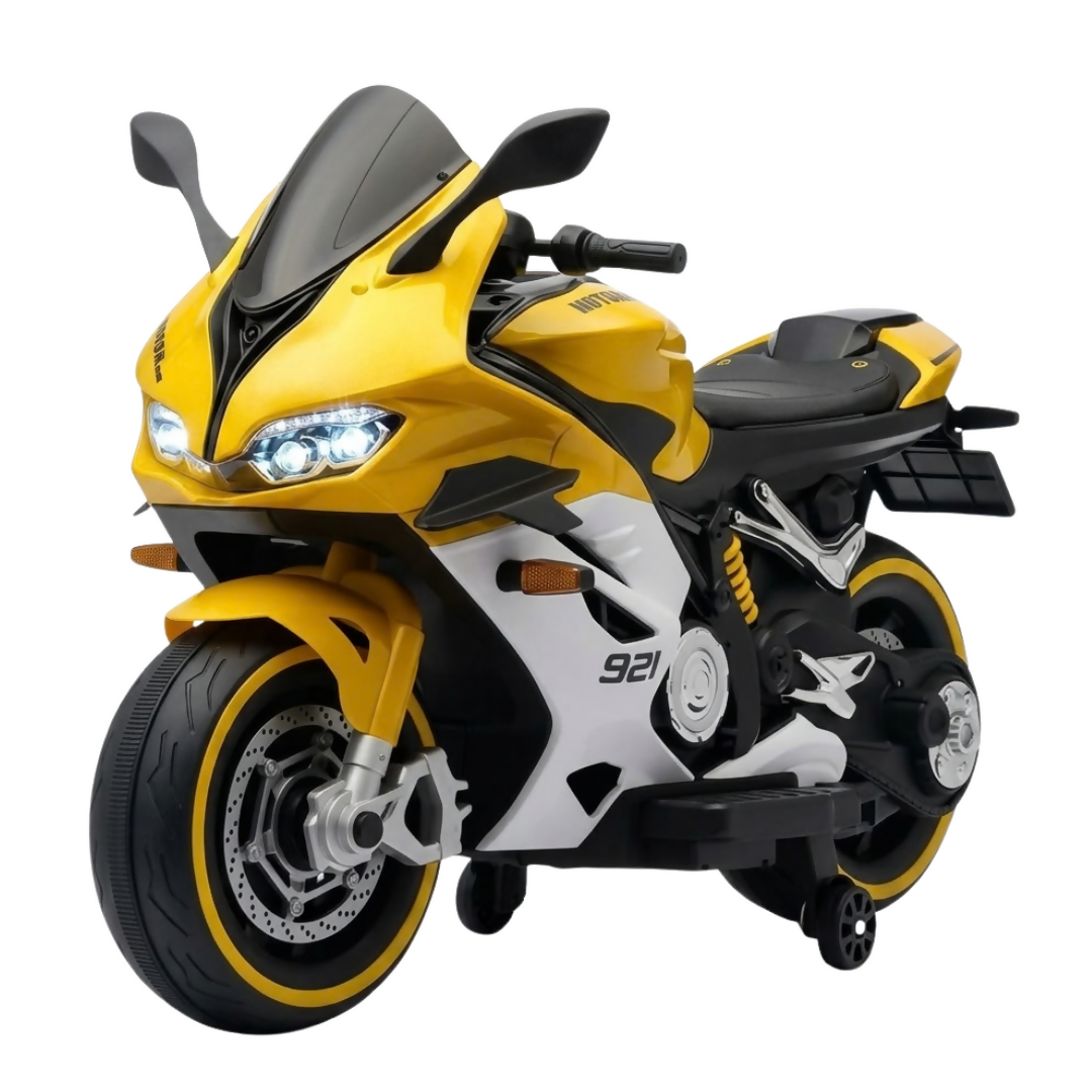 Kids Jumbo Sports Ride-On Bike – 12V Battery, Hand Accelerator, Bluetooth & LED Lights (Ages 6–12)