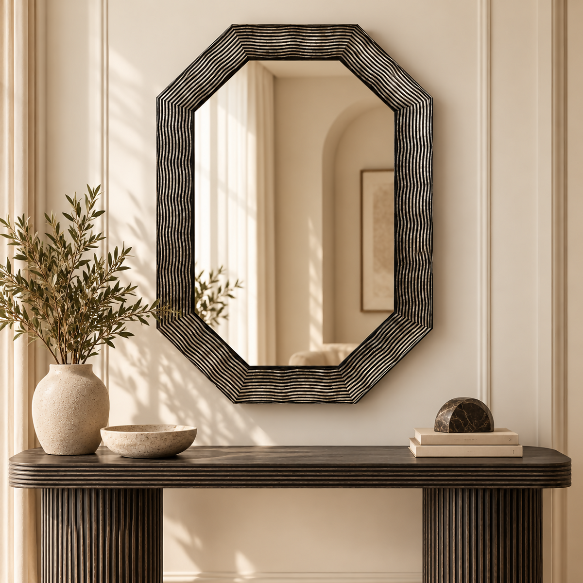 Noir Octagonal Statement Wall Mirror | QC5198