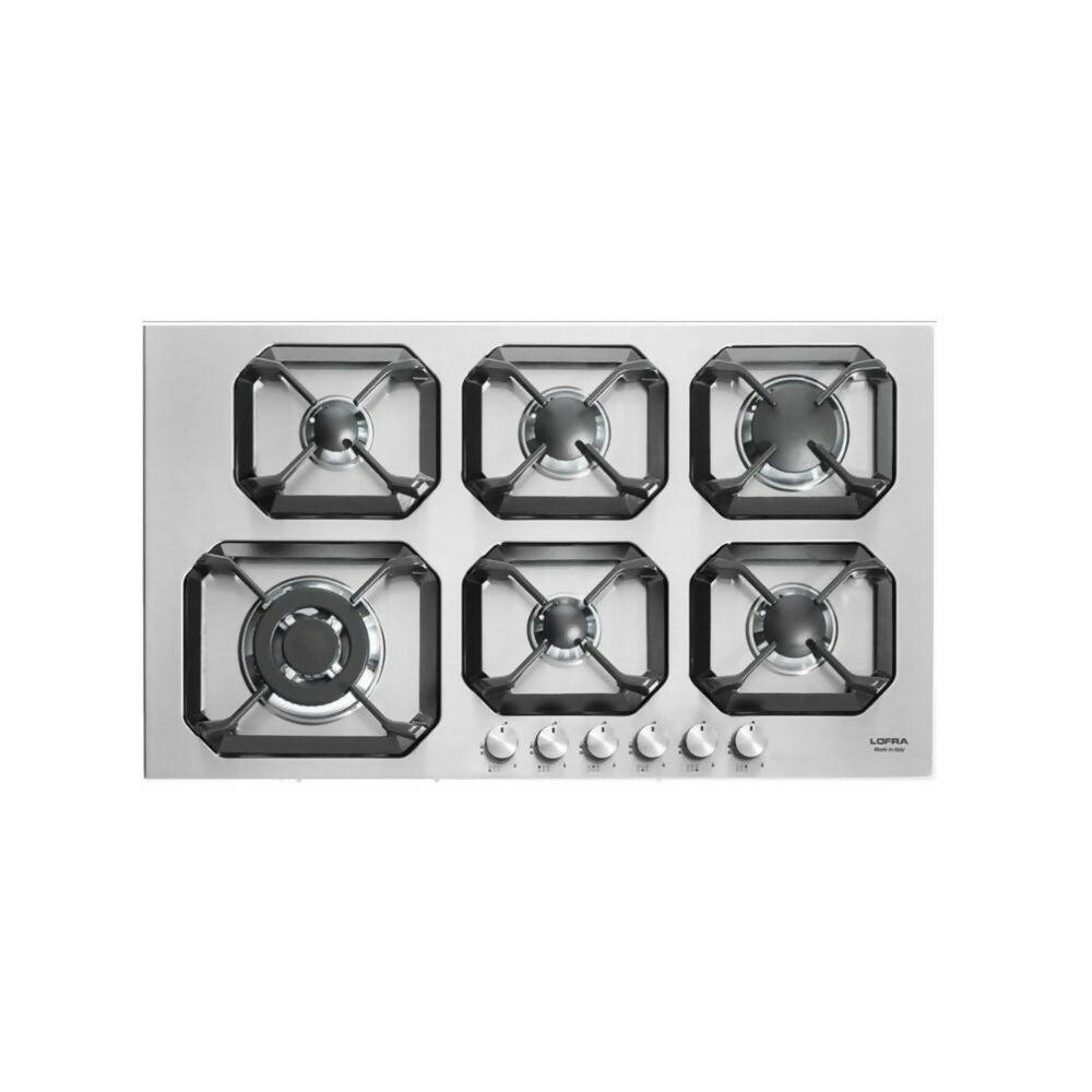 Lofra Gas Hob 90cm 6 Gas Burners, 1 Triple Crown, Gas Stop Safety Device, Timer, Ignition [Stainless Steel], LOF-HLS9S0
