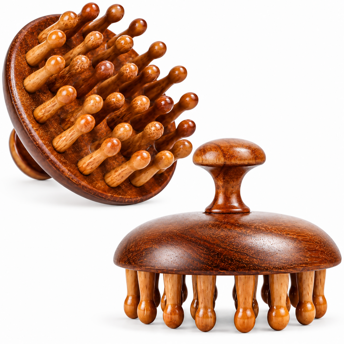 Bamboo Sandalwood Hair Comb, Wooden Head Scalp Massager